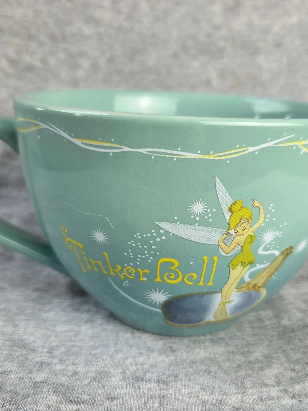 Disney Store Aqua Ceramic Mug with Character Tinkerbell Accent